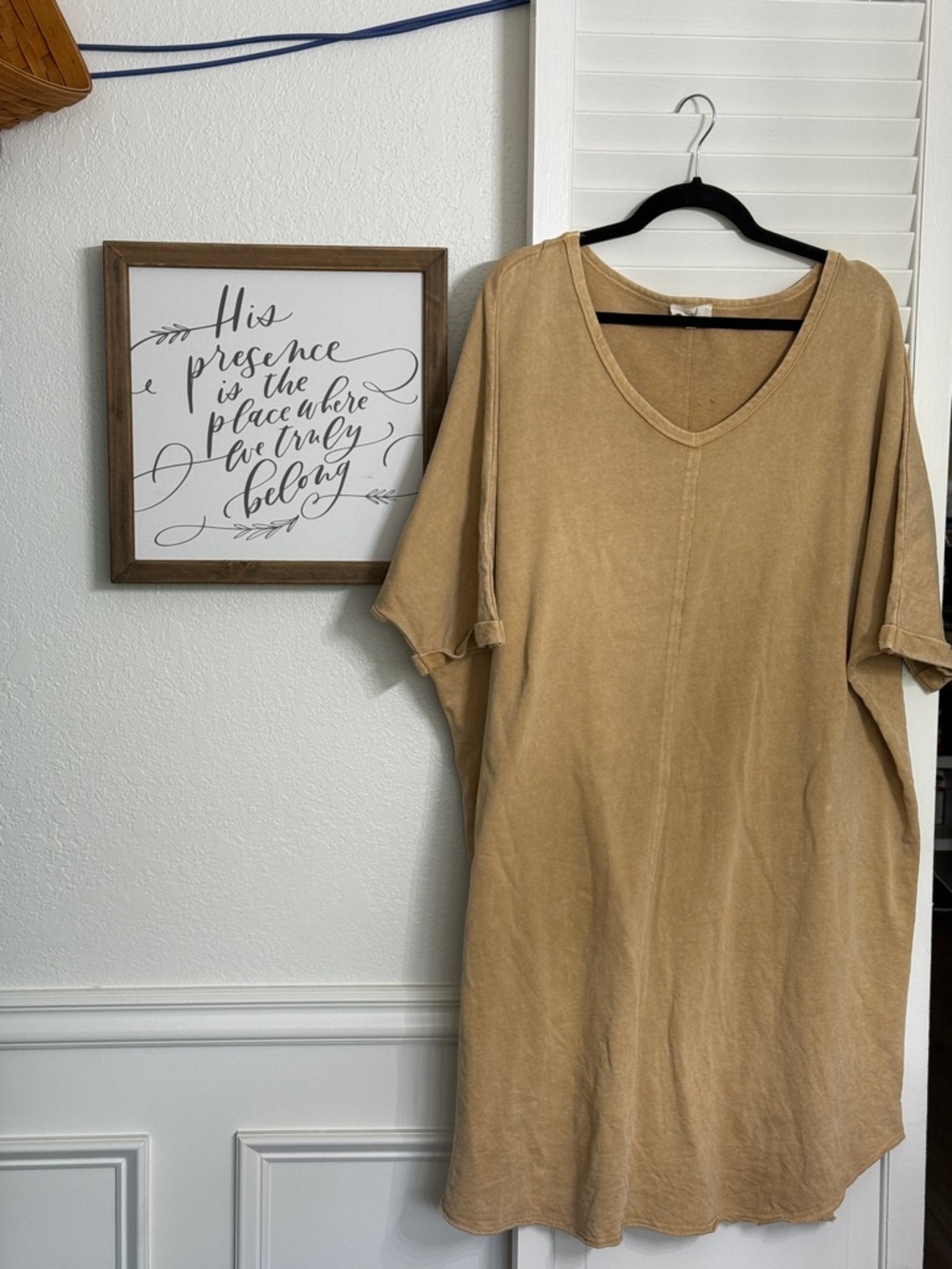 easel Tan V-Neck Midi Dress